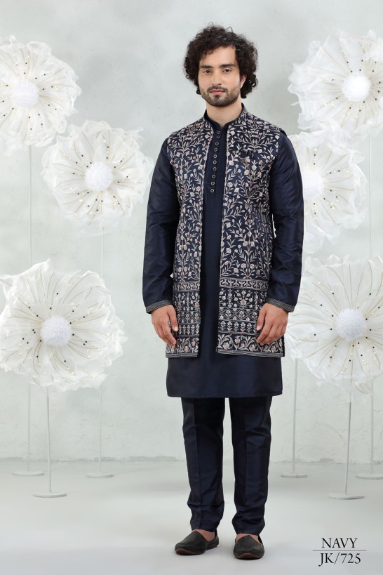 NAVY BLUE EMBROIDERED JACKET SET